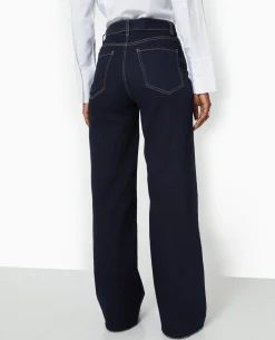 Jean Flare Taille Haute Avec Bas Coupés - Bleu