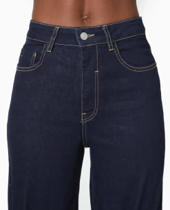 Jean Flare Taille Haute Avec Bas Coupés - Bleu