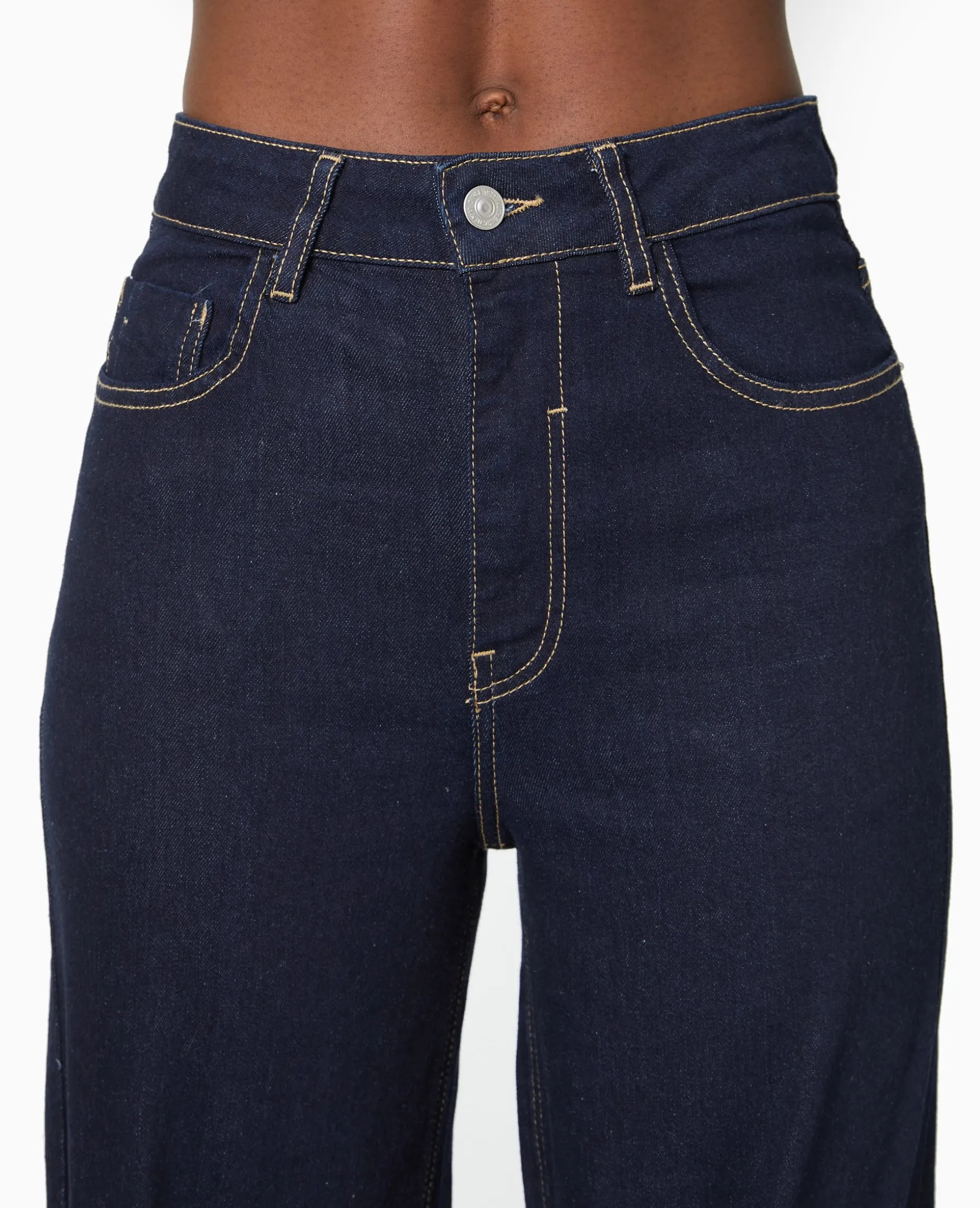 Jean Flare Taille Haute Avec Bas Coupés - Bleu