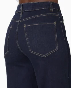 Jean Flare Taille Haute Avec Bas Coupés - Bleu