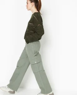Jean Large Cargo Taille Basse - Vert Kaki