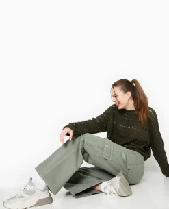 Jean Large Cargo Taille Basse - Vert Kaki