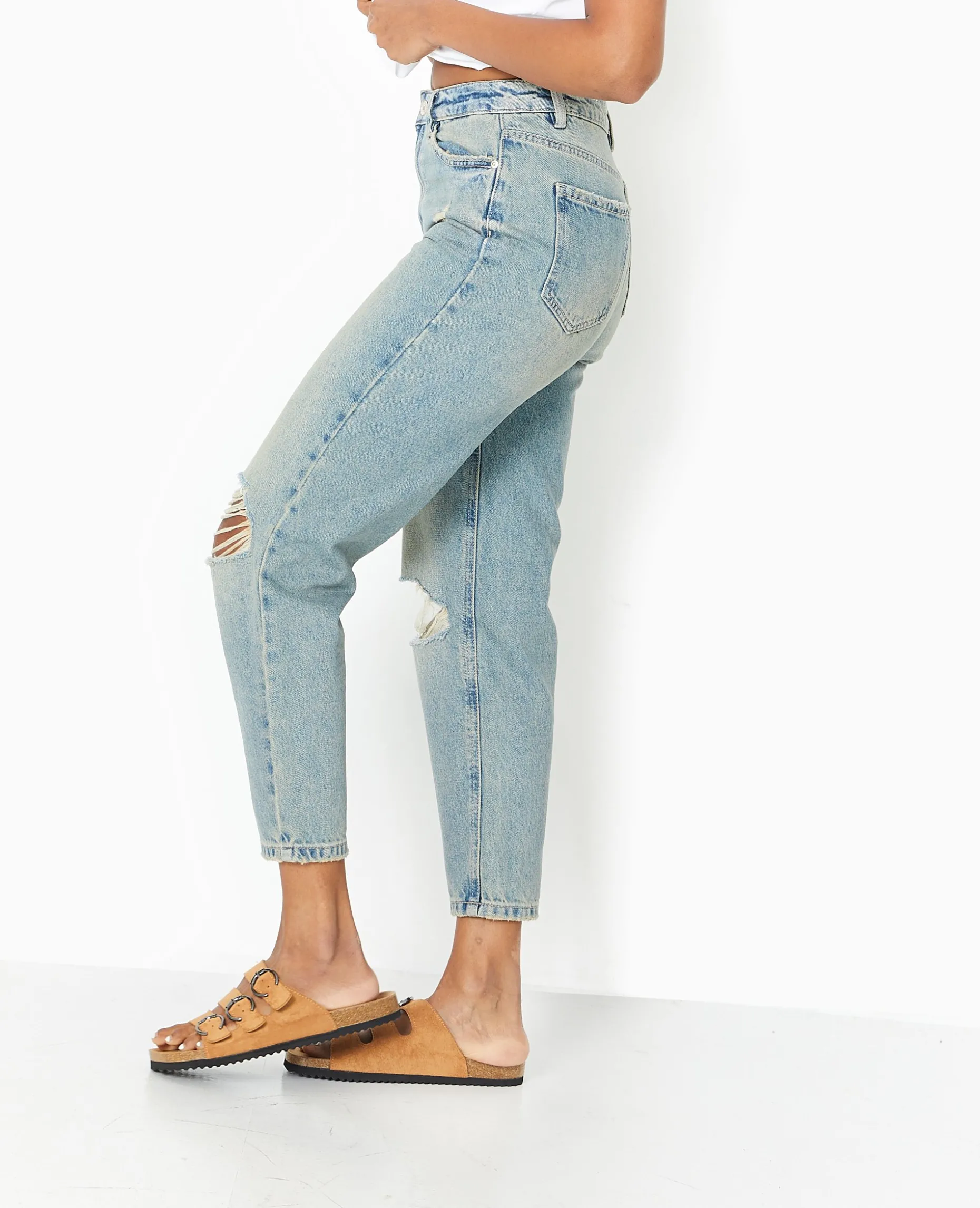 Jean Mom Taille Haute Destroy - Vert Kaki