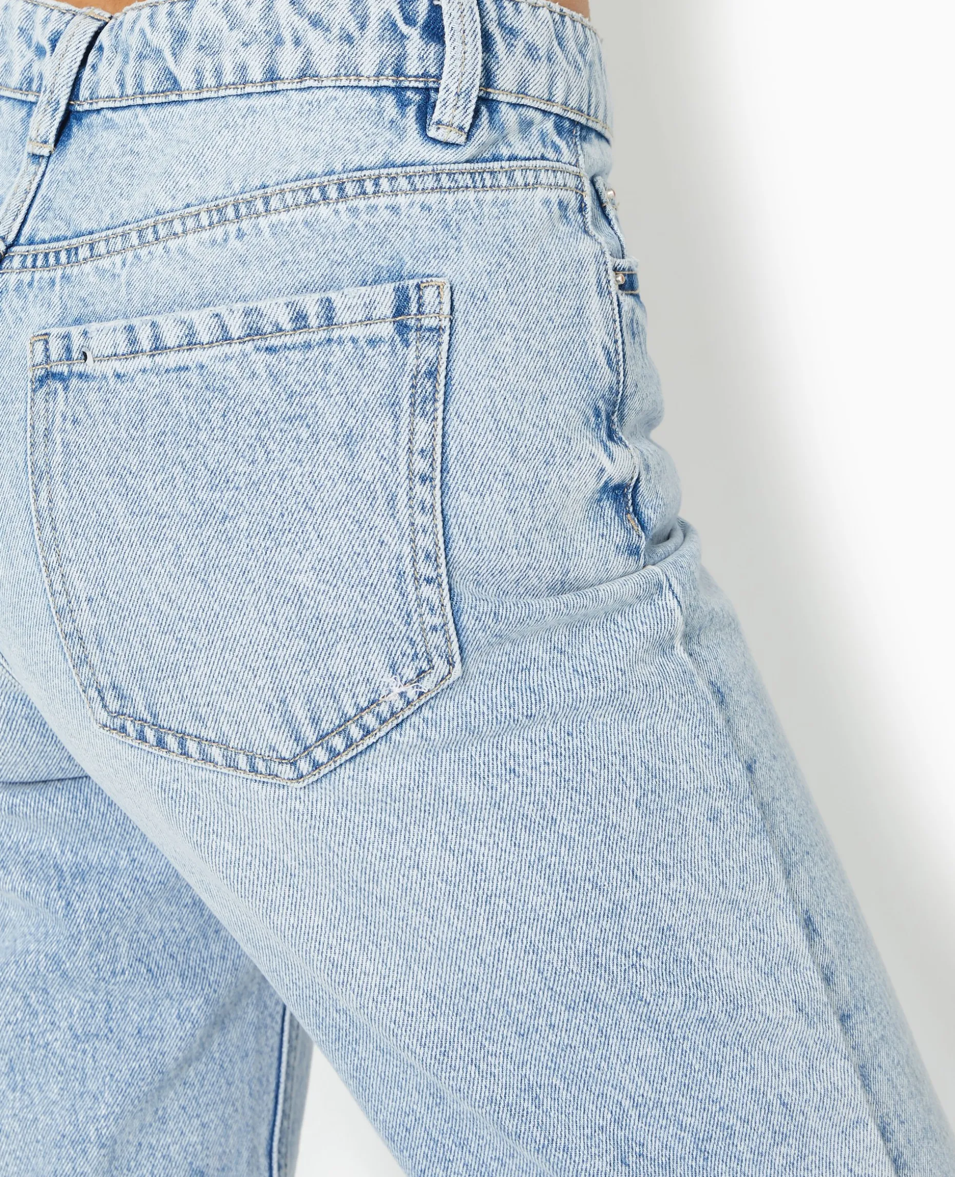 Jean Mom Taille Haute Destroy - Bleu