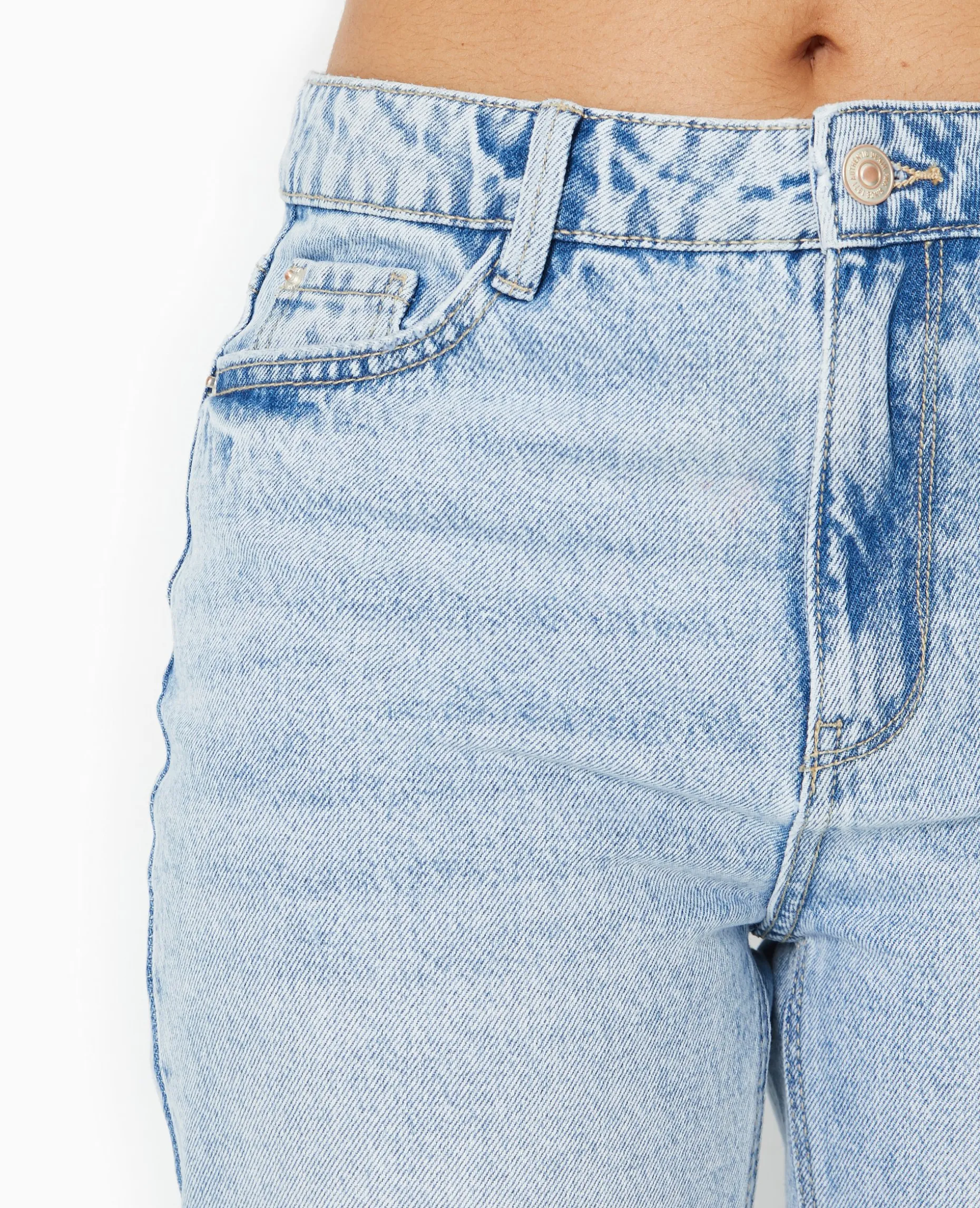 Jean Mom Taille Haute Destroy - Bleu