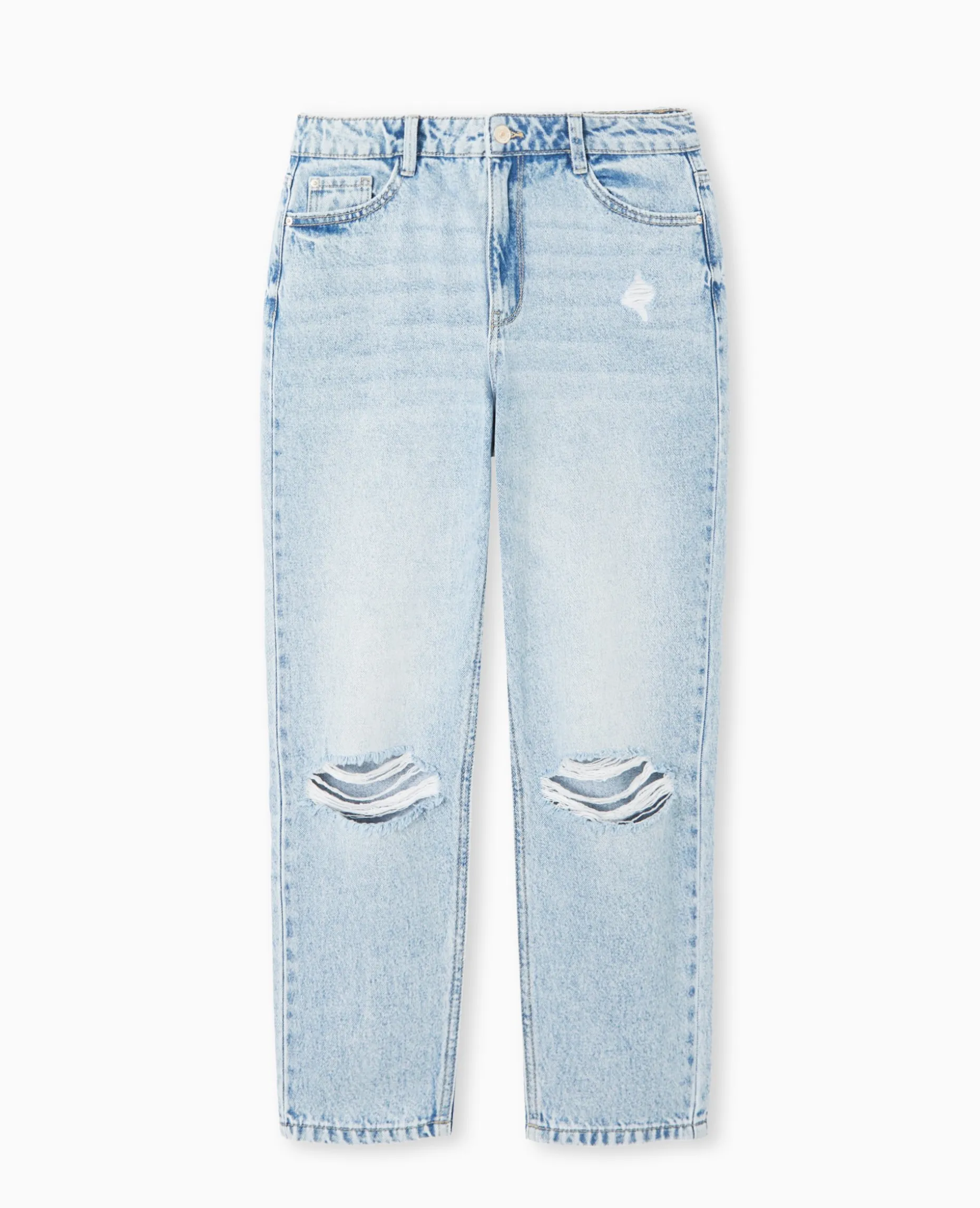 Jean Mom Taille Haute Destroy - Bleu