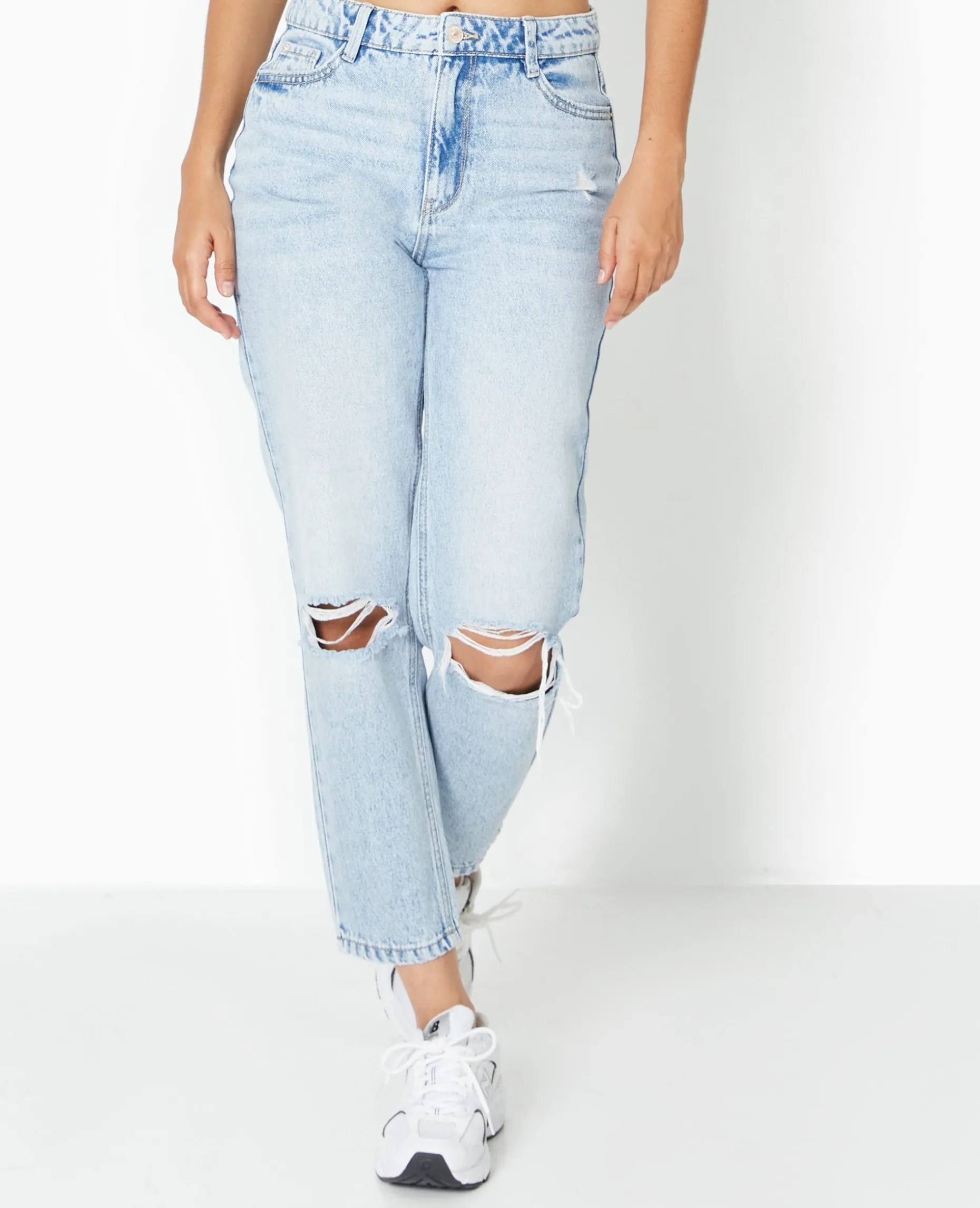 Jean Mom Taille Haute Destroy - Bleu