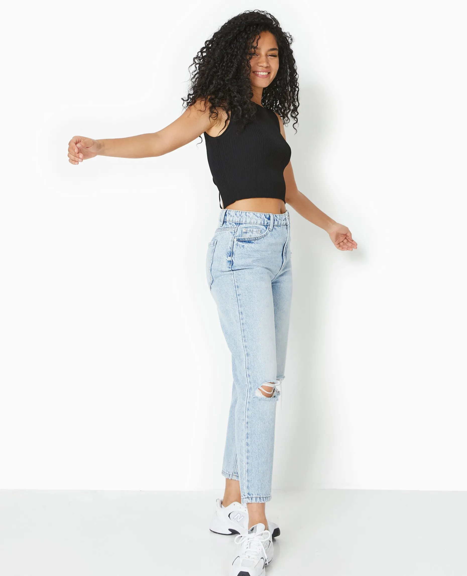 Jean Mom Taille Haute Destroy - Bleu