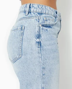Jean Mom Taille Haute Destroy - Bleu