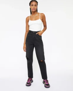 Jean Mom Taille Haute Trashé - Noir