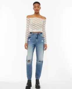 Jean Mom Taille Haute Trashé - Bleu