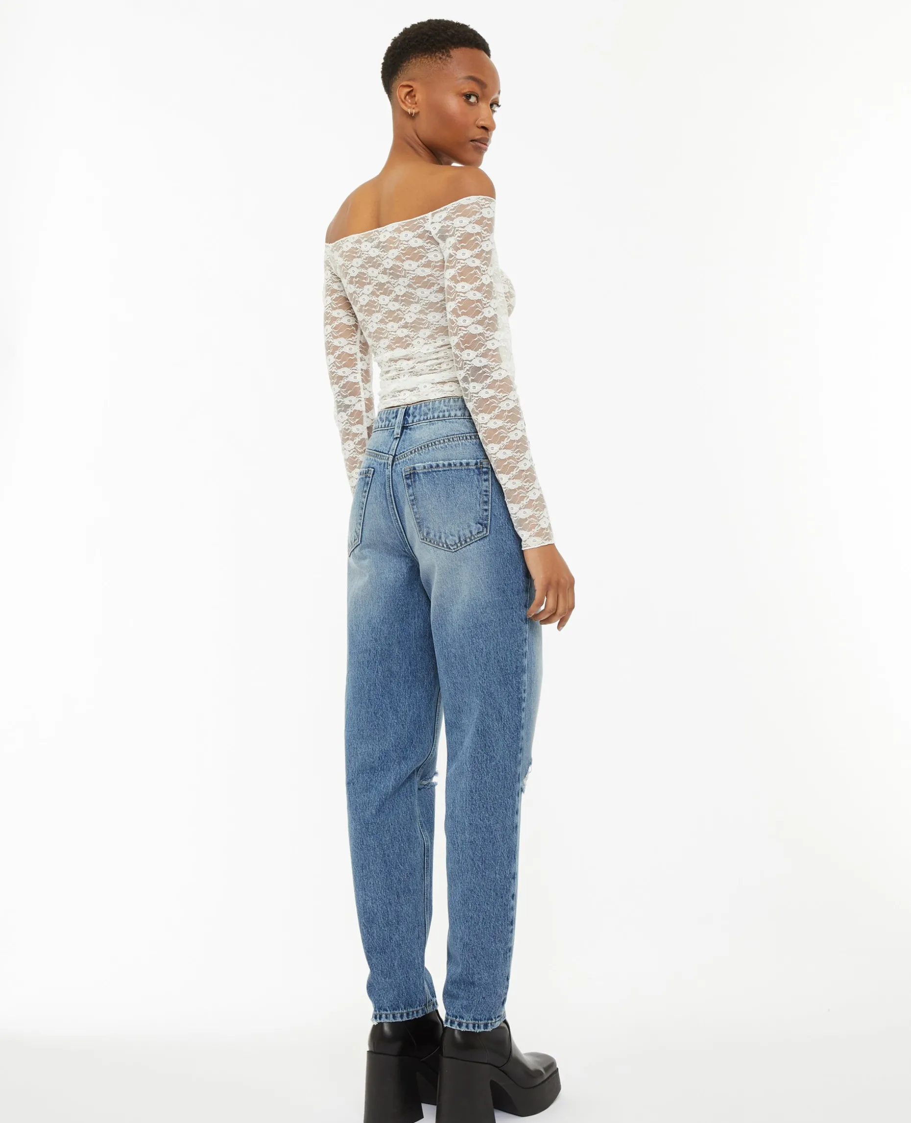 Jean Mom Taille Haute Trashé - Bleu