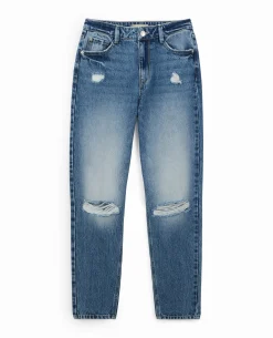 Jean Mom Taille Haute Trashé - Bleu