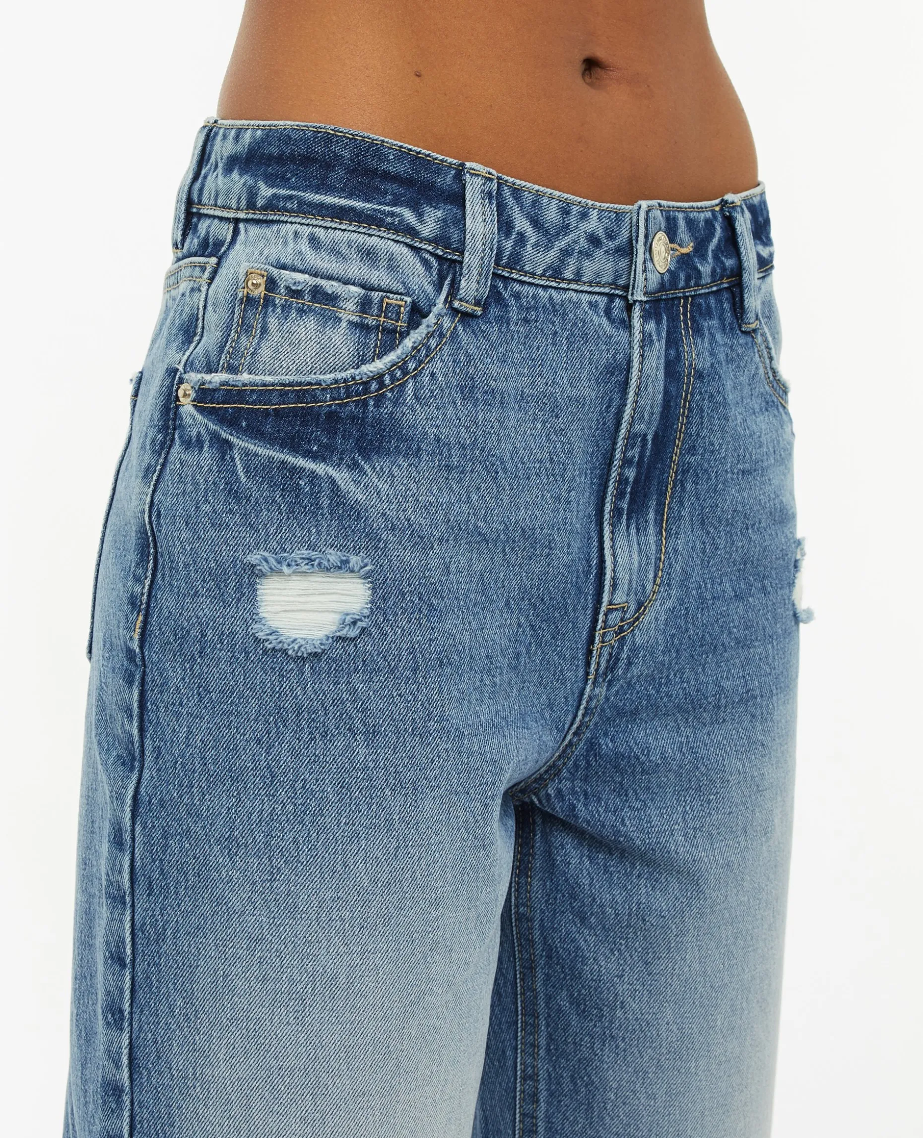 Jean Mom Taille Haute Trashé - Bleu
