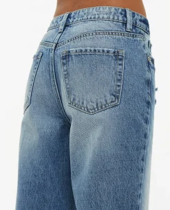Jean Mom Taille Haute Trashé - Bleu