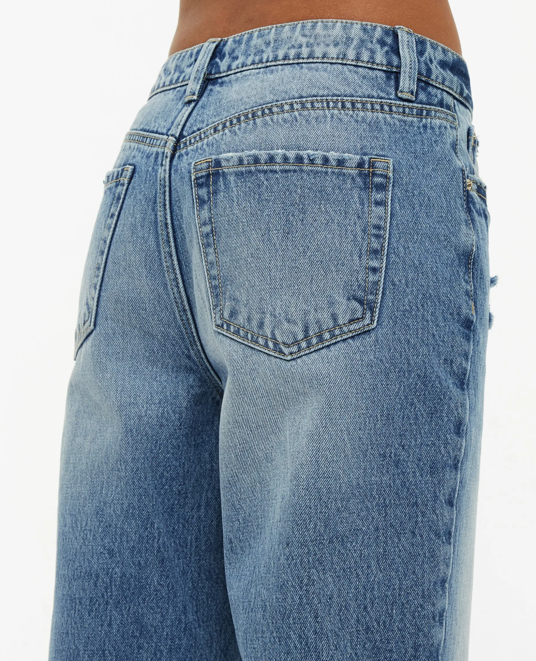 Jean Mom Taille Haute Trashé - Bleu