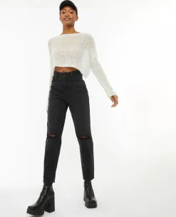 Jean Mom Taille Haute Trashé - Noir