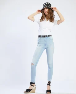 Jean Skinny Taille Haute Trashé - Bleu Clair