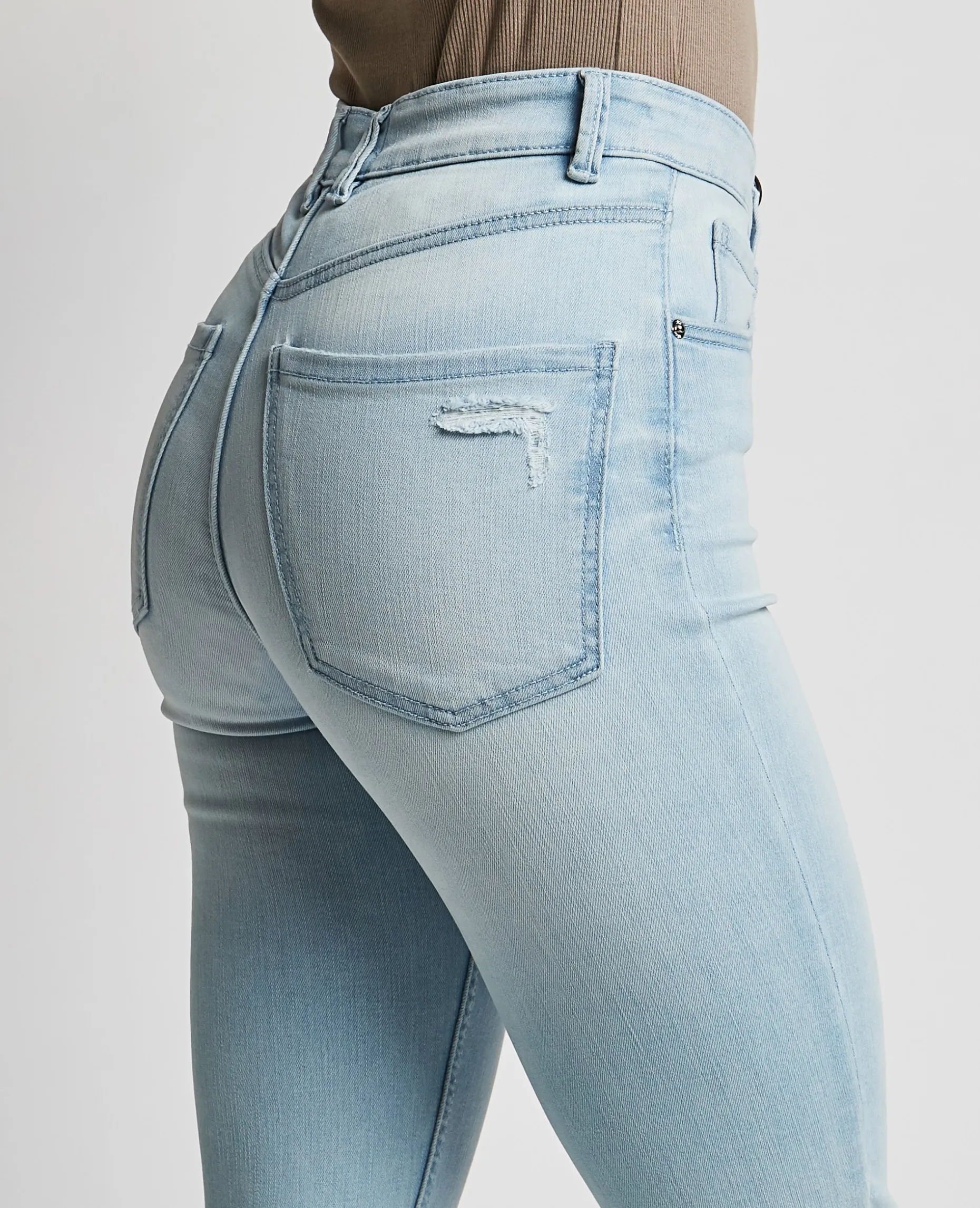 Jean Skinny Taille Haute Trashé - Bleu Clair