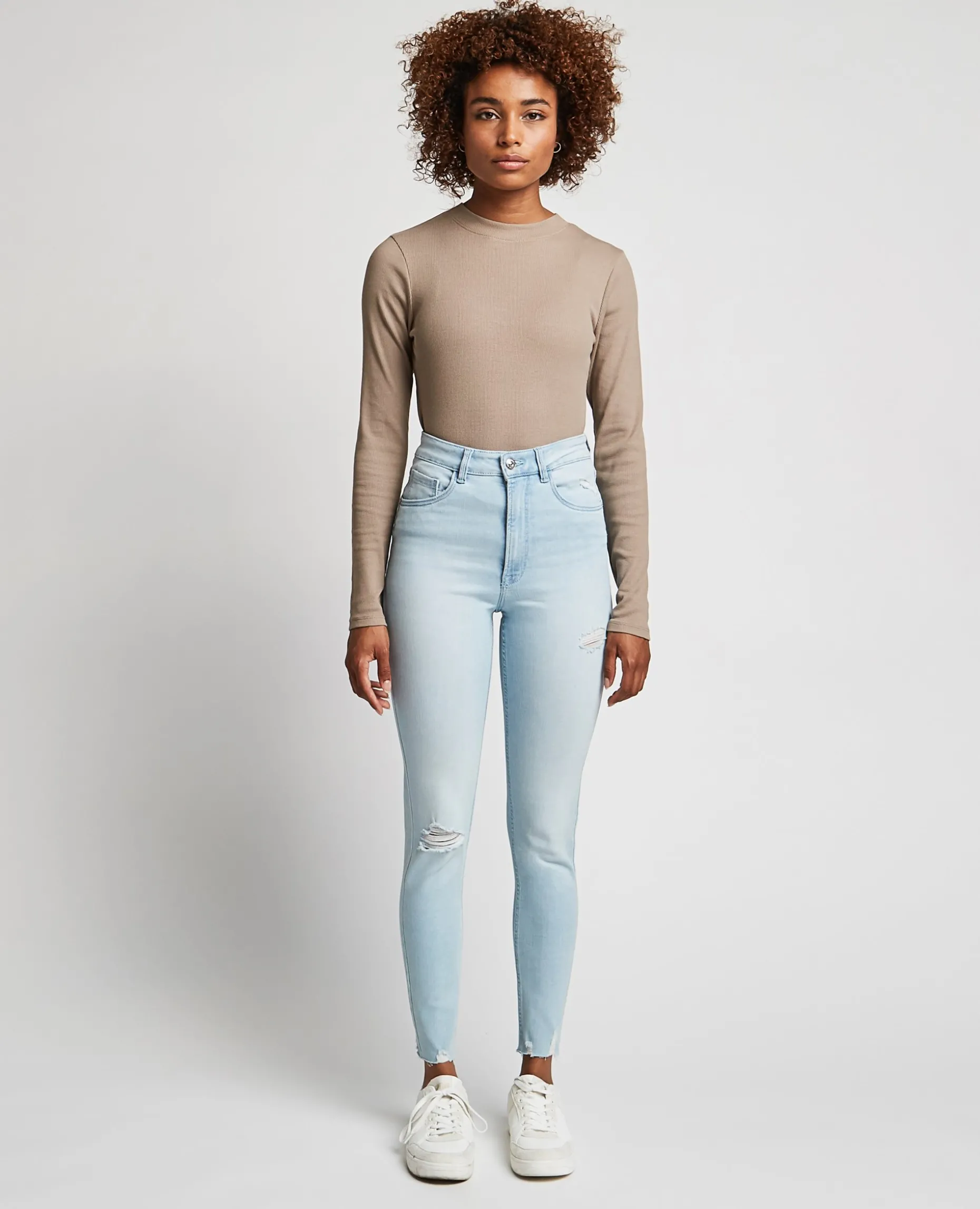 Jean Skinny Taille Haute Trashé - Bleu Clair