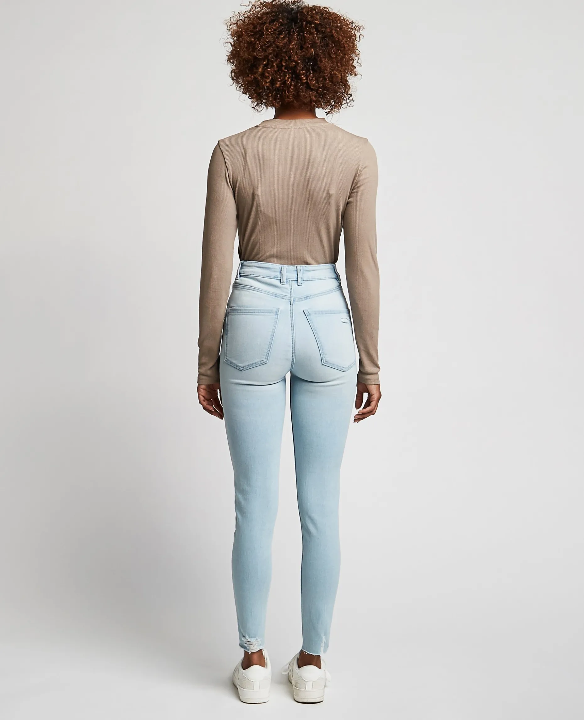 Jean Skinny Taille Haute Trashé - Bleu Clair