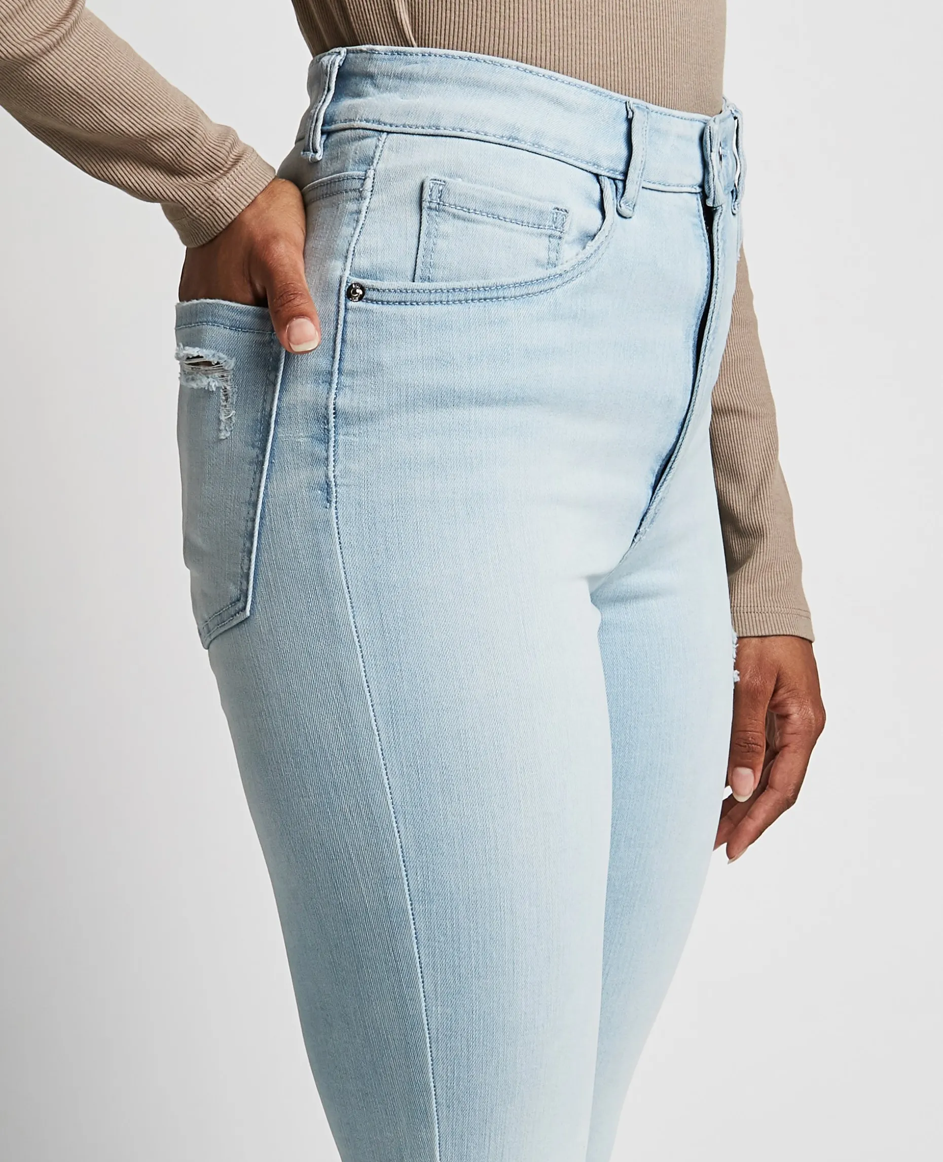 Jean Skinny Taille Haute Trashé - Bleu Clair
