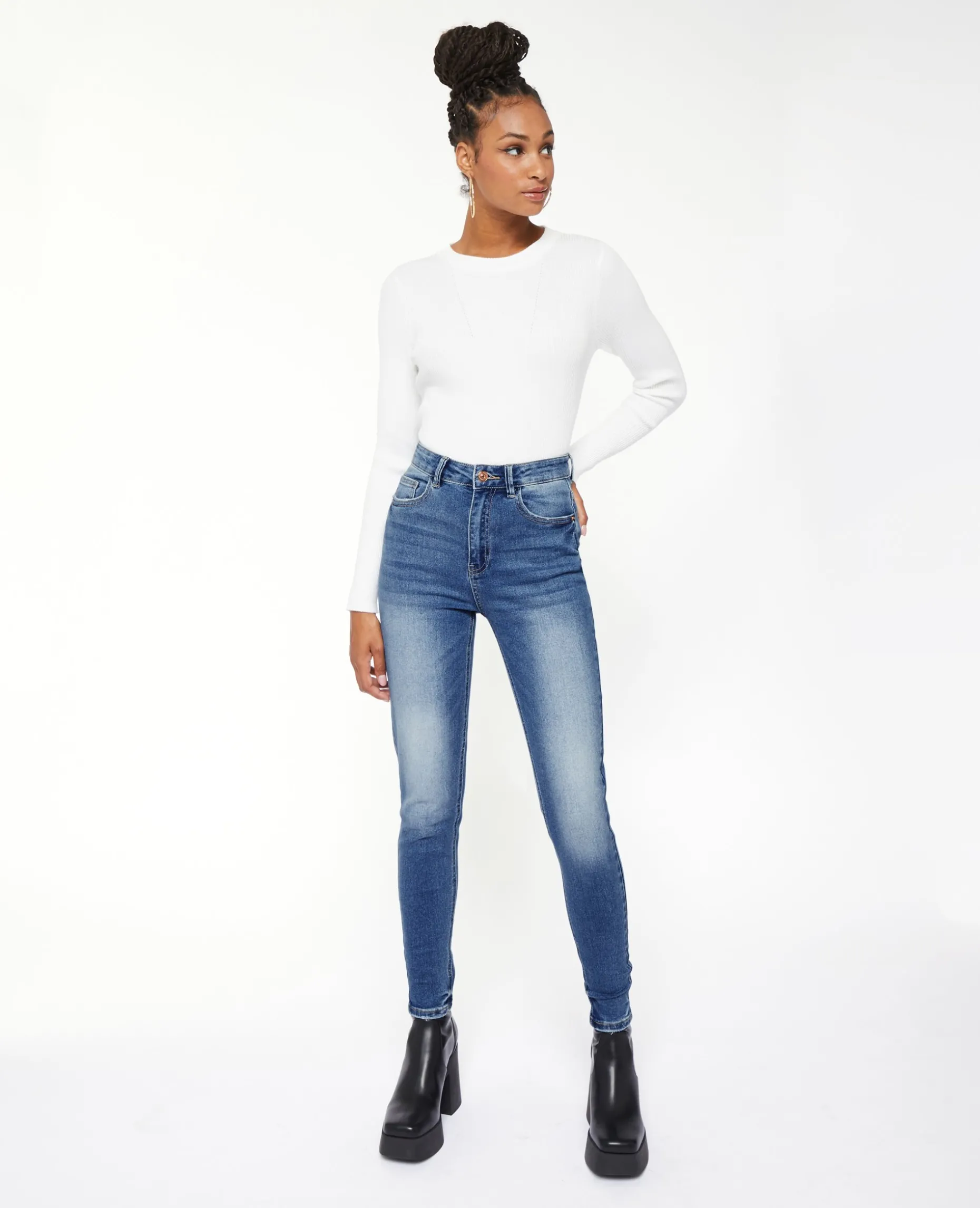 Jean Skinny Taille Haute - Bleu