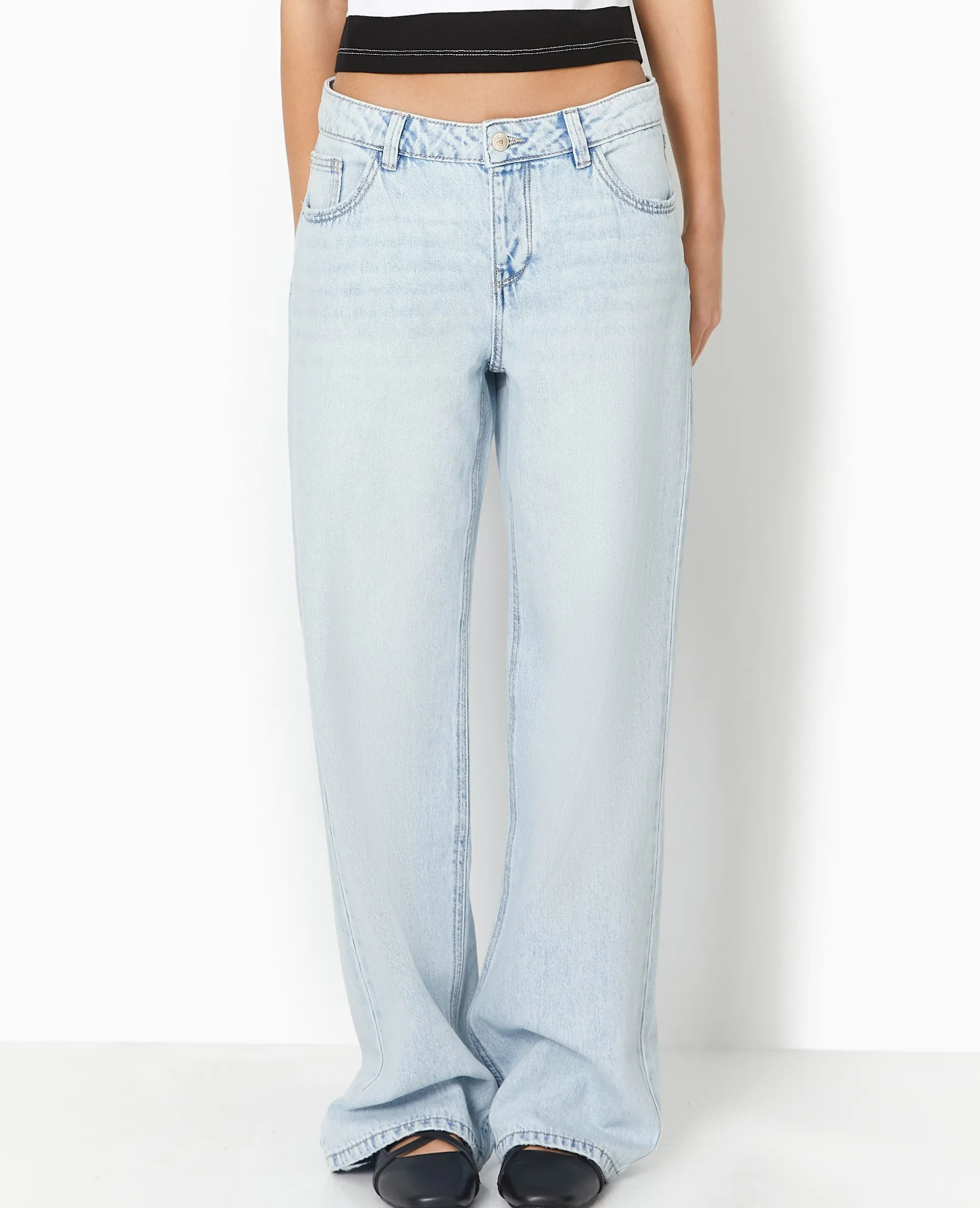 Jean Wide Taille Basse - Bleu Clair