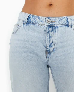 Jean Wide Taille Basse Destroy - Bleu Clair