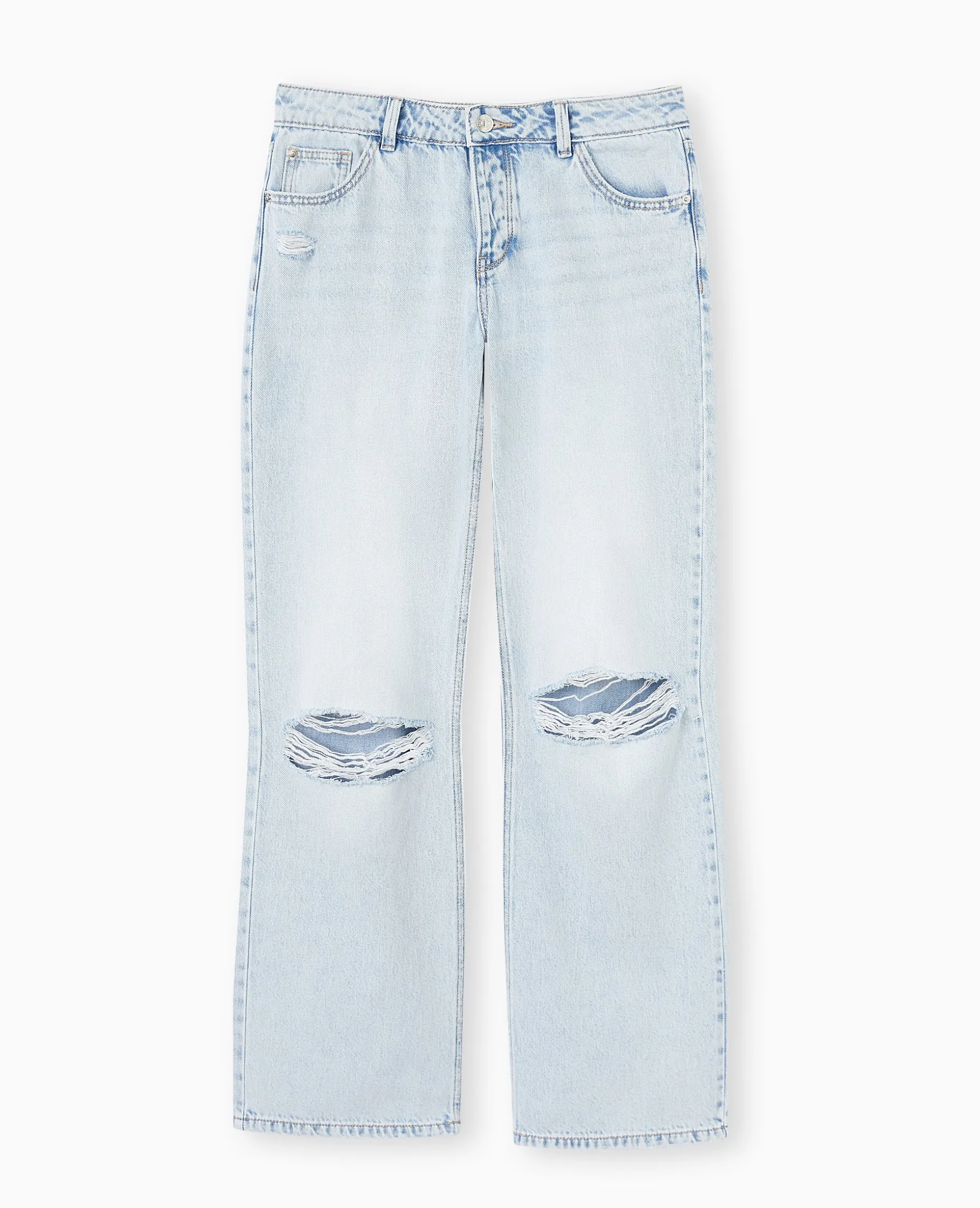 Jean Wide Taille Basse Destroy - Bleu Clair