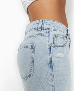 Jean Wide Taille Basse Destroy - Bleu Clair