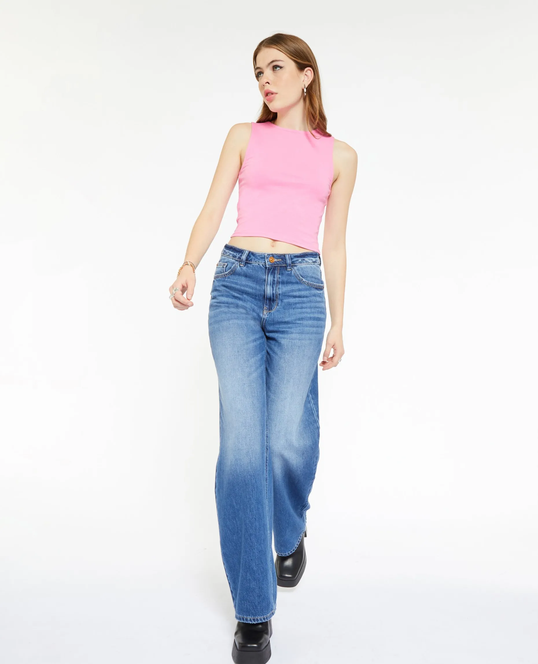 Jean Wide Taille Haute - Bleu