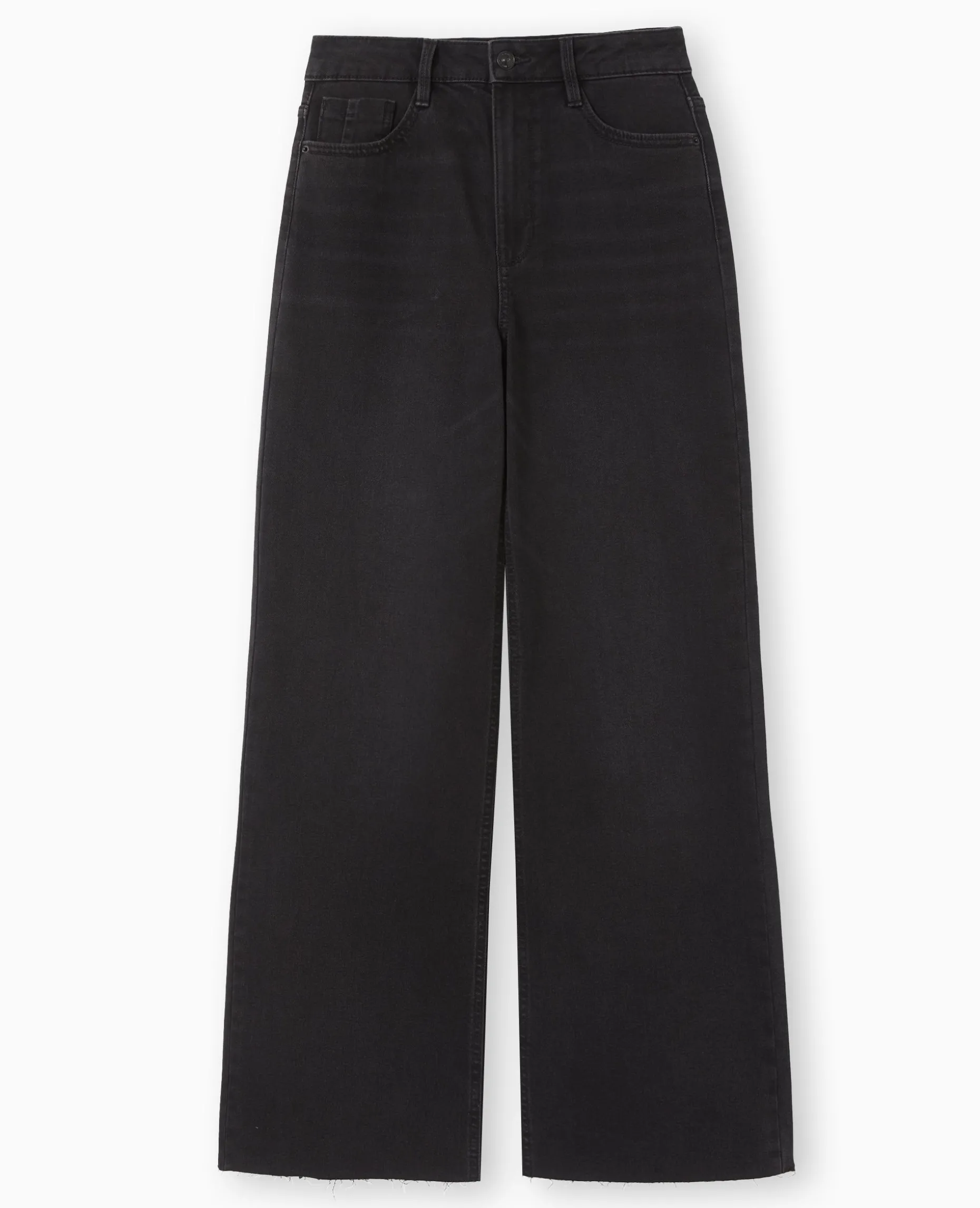 Jean Wide Taille Haute Avec Bas Coupés - Noir