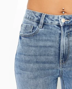 Jean Wide Taille Haute Avec Bas Coupés - Bleu
