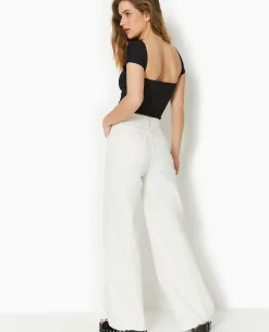 Jean Wide Taille Haute Bas Coupés - Blanc
