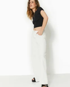 Jean Wide Taille Haute Bas Coupés - Blanc