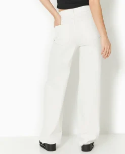 Jean Wide Taille Haute Bas Coupés - Blanc