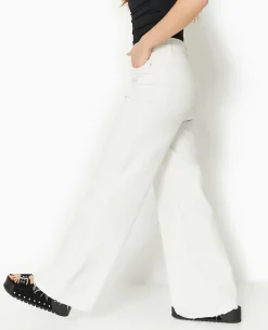 Jean Wide Taille Haute Bas Coupés - Blanc