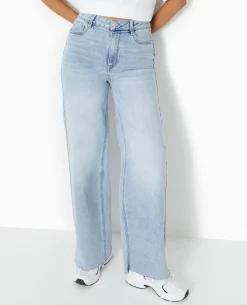 Jean Wide Taille Haute Bas Coupés - Bleu
