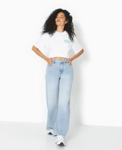 Jean Wide Taille Haute Bas Coupés - Bleu