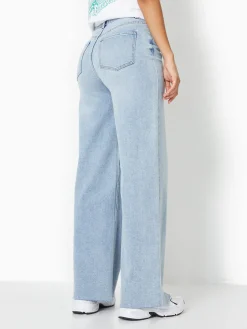 Jean Wide Taille Haute Bas Coupés - Bleu