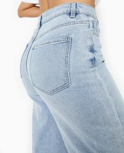 Jean Wide Taille Haute Bas Coupés - Bleu
