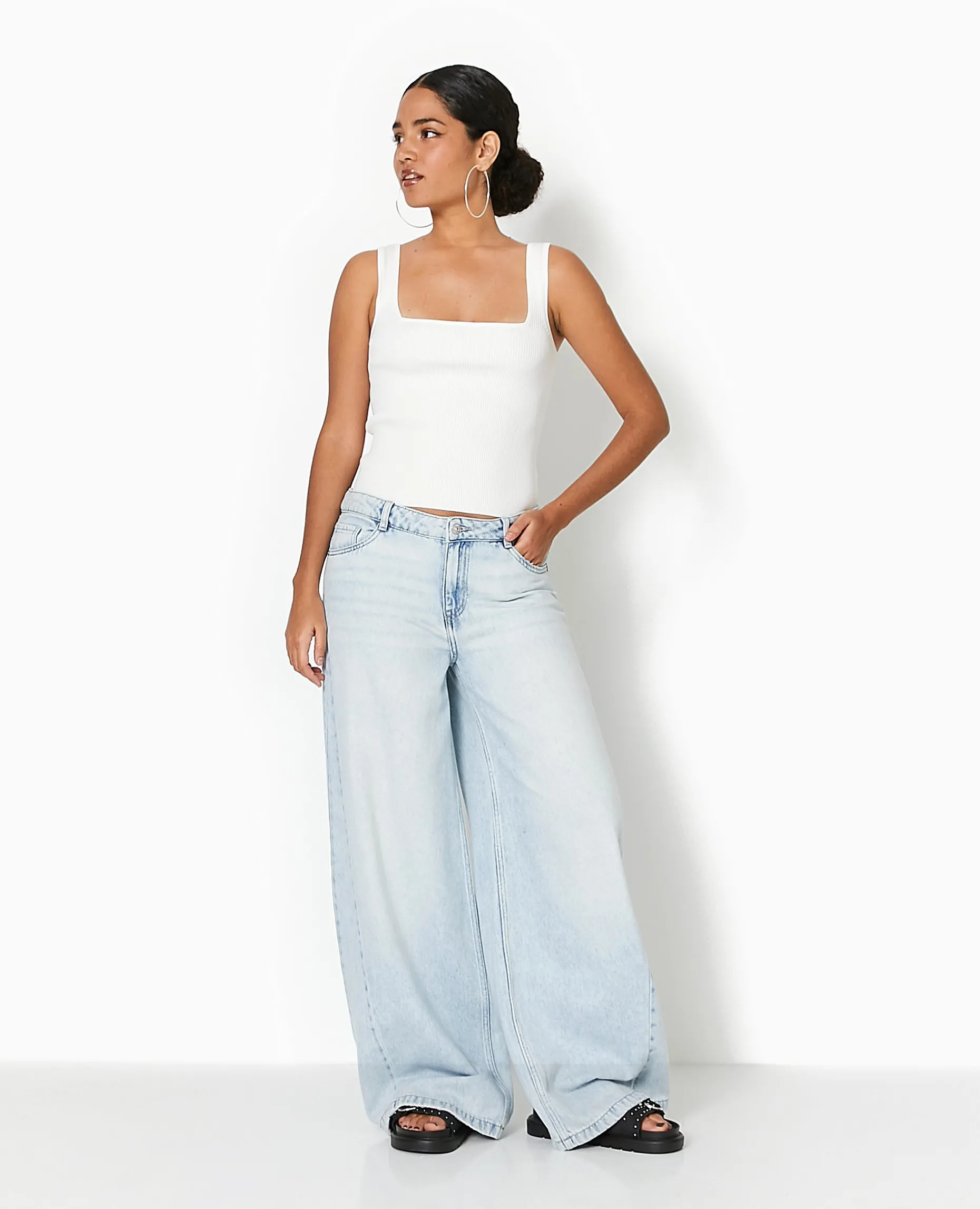 Jean Wide Ultra Large Taille Basse - Bleu Clair