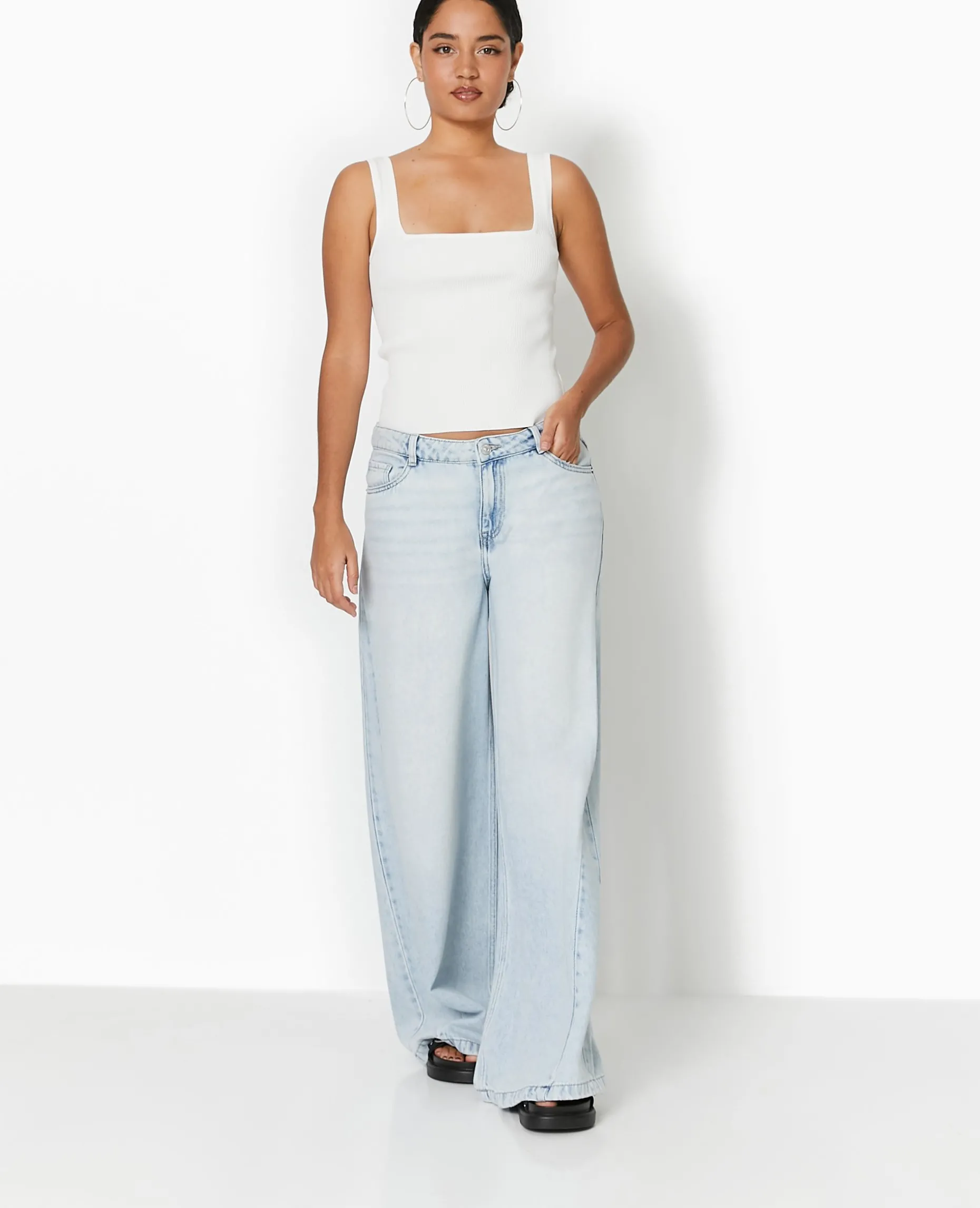 Jean Wide Ultra Large Taille Basse - Bleu Clair