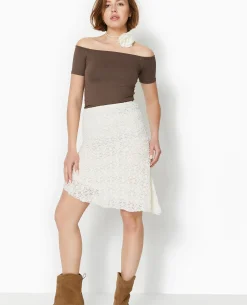 Jupe Asymétrique En Dentelle Stretch - Blanc