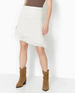Jupe Asymétrique En Dentelle Stretch - Blanc