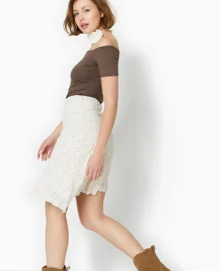 Jupe Asymétrique En Dentelle Stretch - Blanc