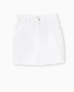 Jupe Courte En Jean Avec Bas Coupé - Blanc