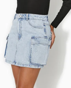 Jupe Courte En Jean Avec Poches Plaquées - Bleu Clair