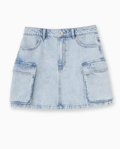 Jupe Courte En Jean Avec Poches Plaquées - Bleu Clair